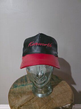 Kenworth Leather Hat Black Red Strapback Cap Vintage 90s